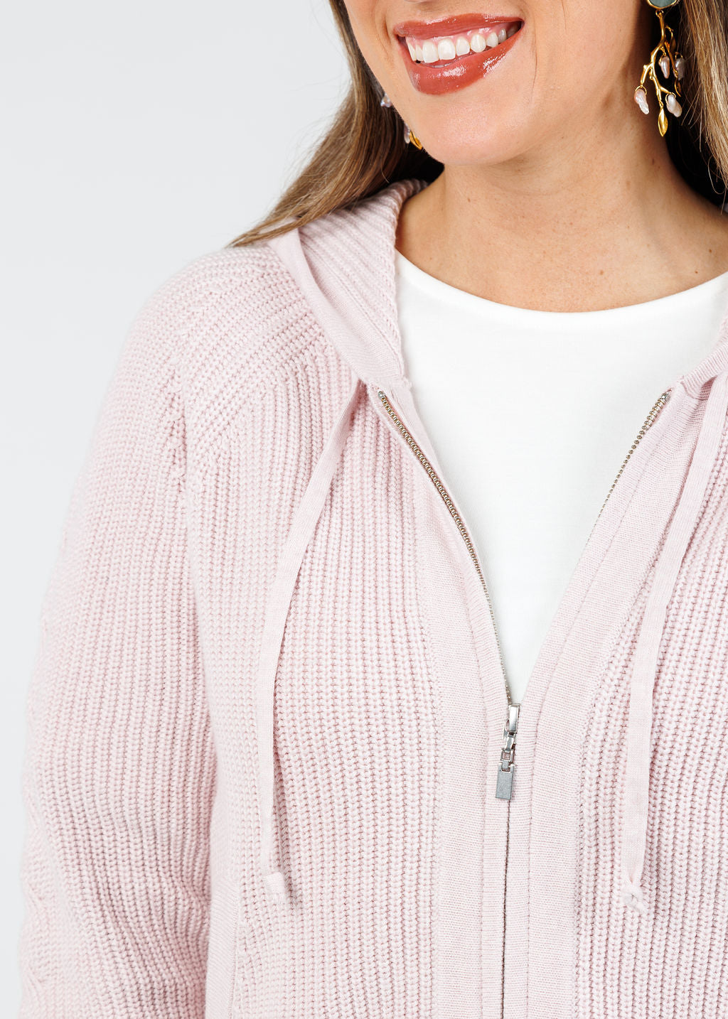 Kinross Claire Cable & Rib Zip Hoodie in Ballet available at Barbara Katz