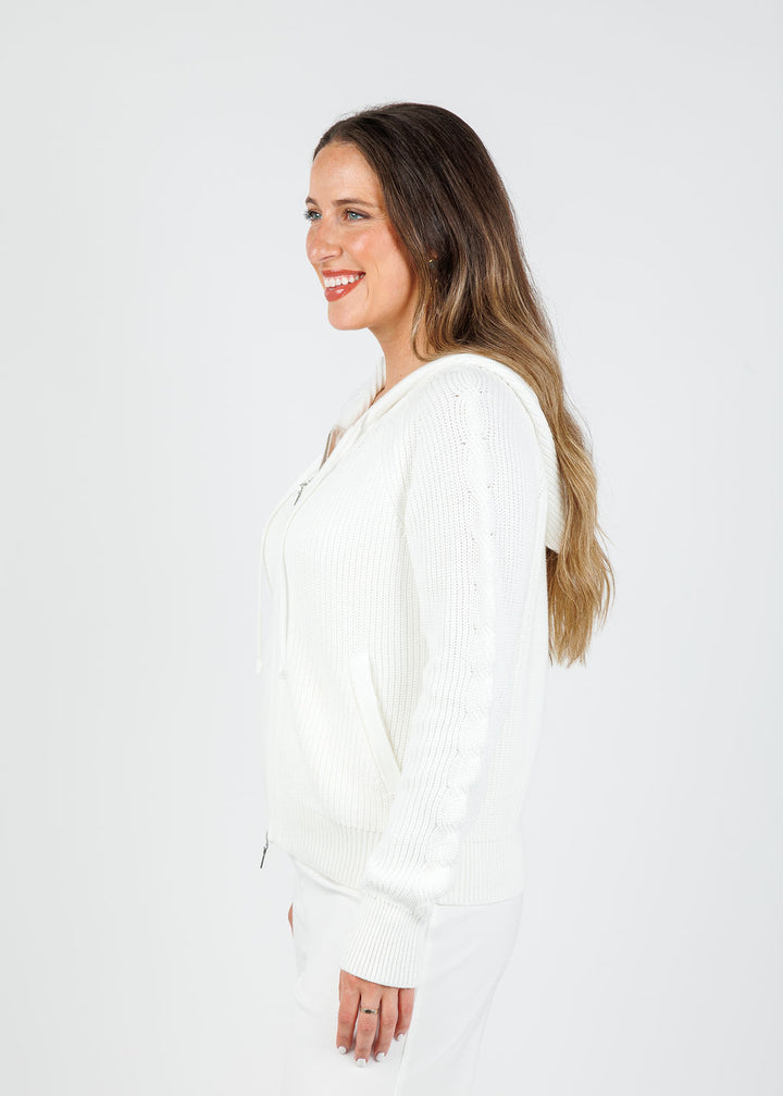 Kinross Claire Cable & Rib Zip Hoodie in Cream available at Barbara Katz