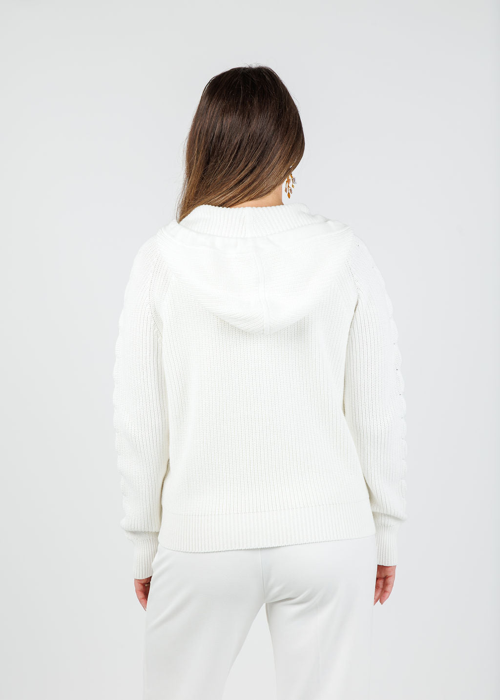 Kinross Claire Cable & Rib Zip Hoodie in Cream available at Barbara Katz