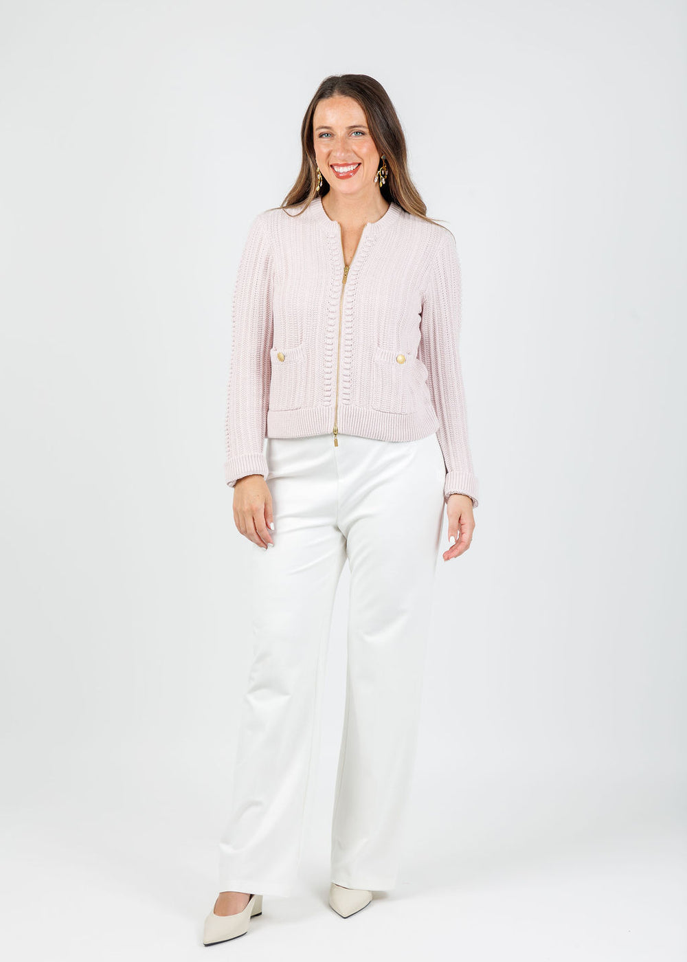 Kinross Clara Bobble Zip Cardigan in Ballet available at Barbara Katz