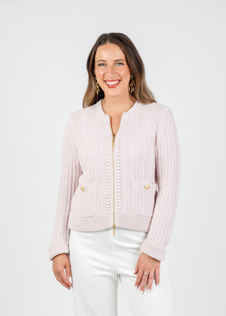 Kinross Clara Bobble Zip Cardigan in Ballet available at Barbara Katz