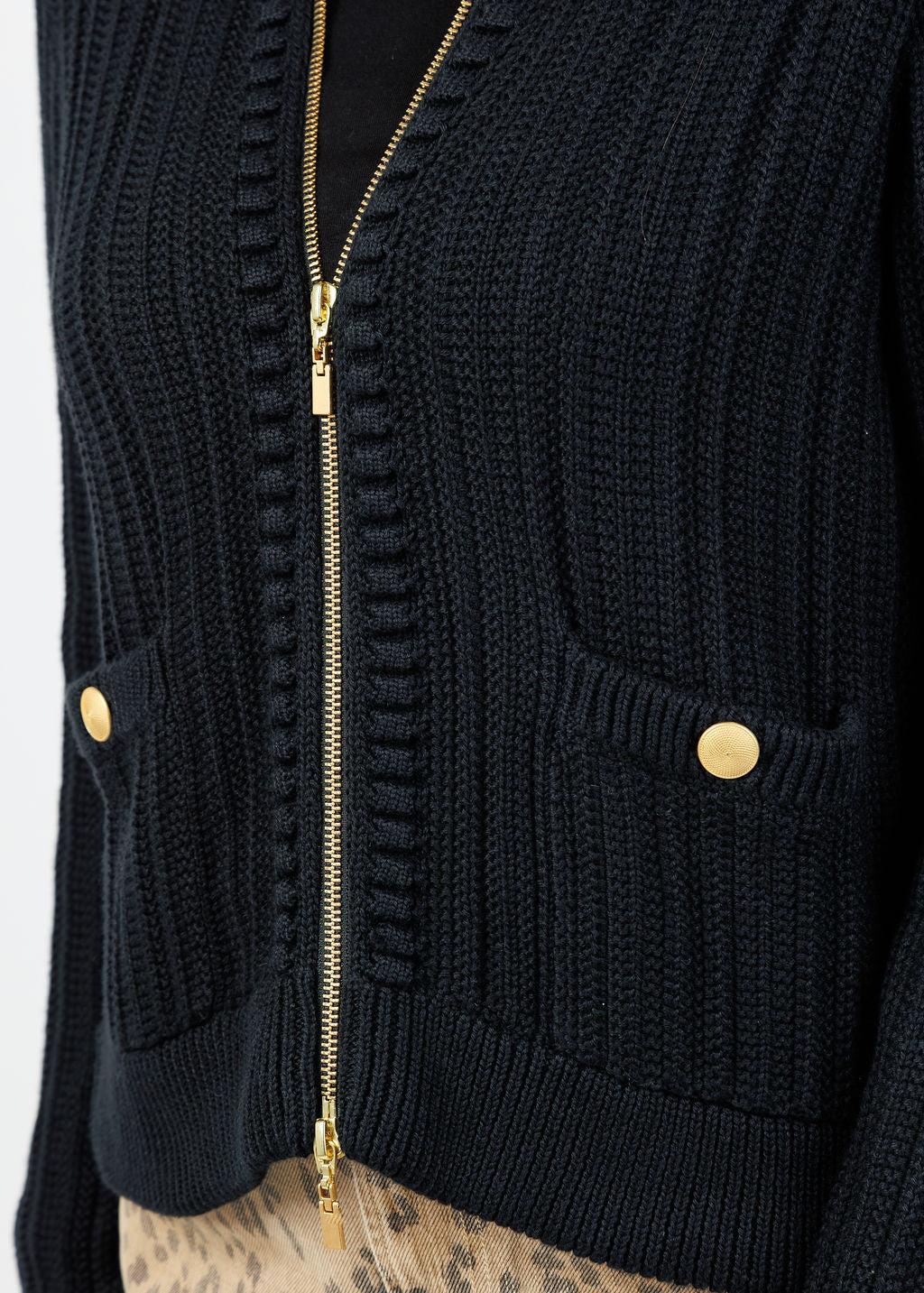 Kinross Clara Bobble Zip Cardigan in Black available at Barbara Katz
