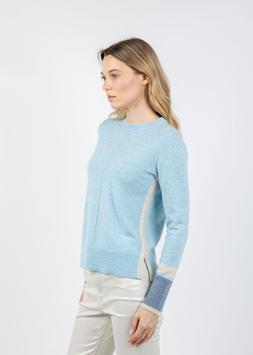 Kinross Color Play Crew Sweater in Island/Dune/Cove available at Barbara Katz