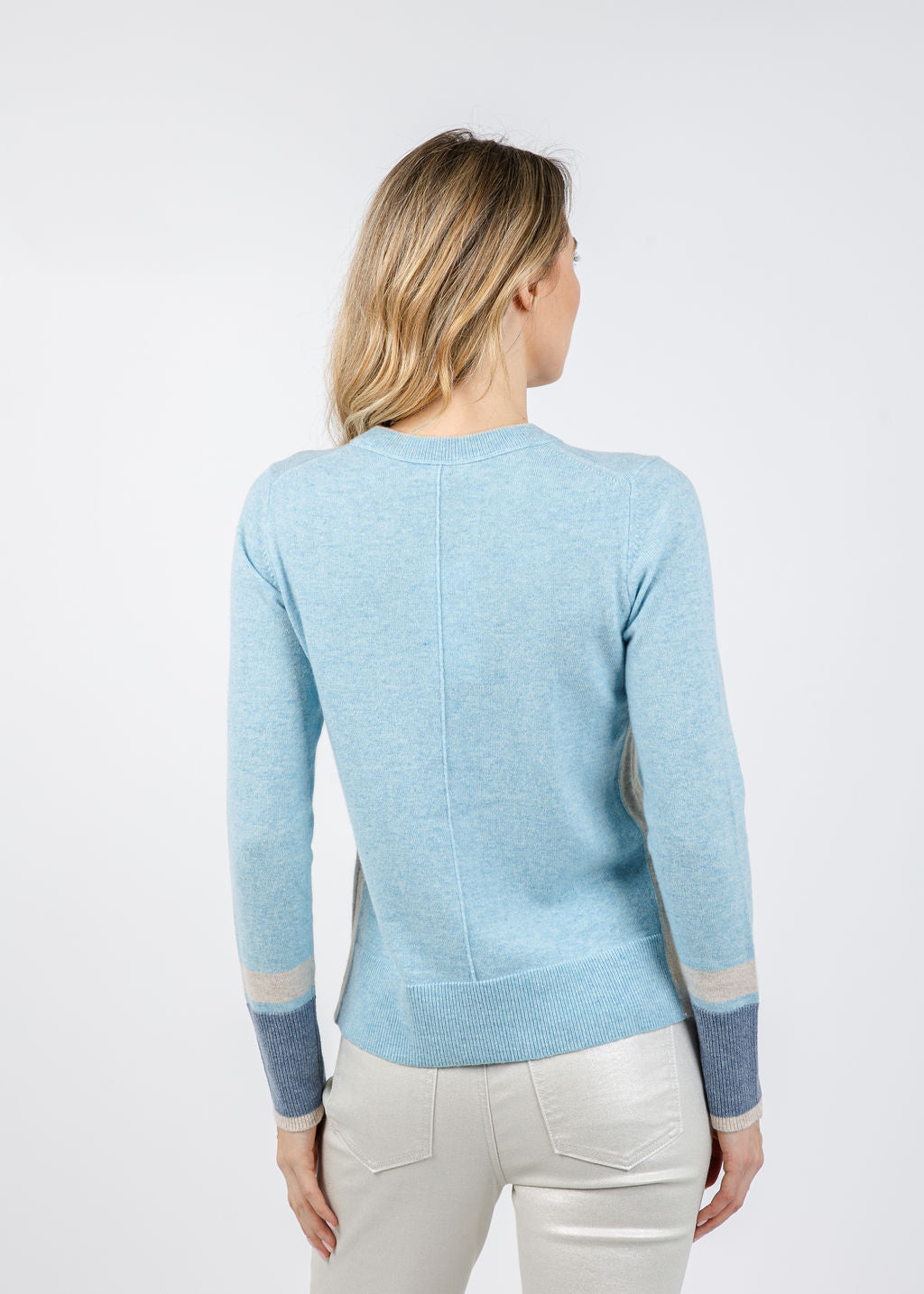 Kinross Color Play Crew Sweater in Island/Dune/Cove available at Barbara Katz