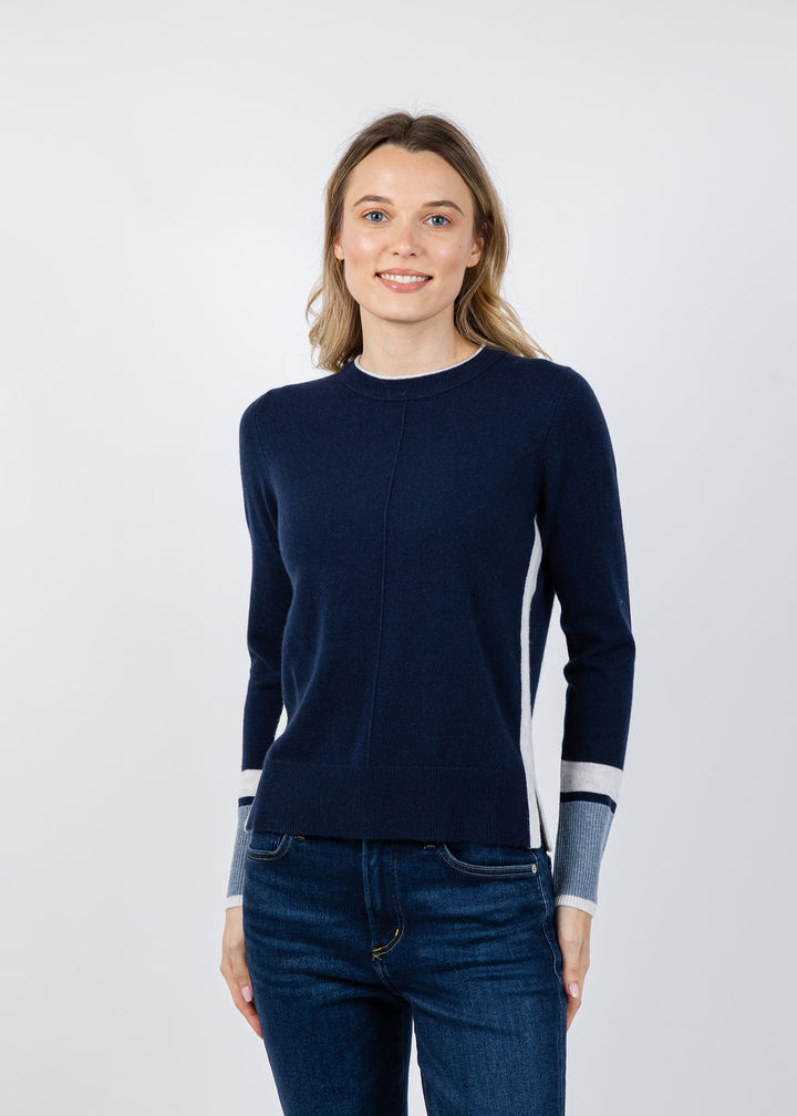 Kinross Color Play Crew Sweater in Navy/Whisper/Cove available at Barbara Katz