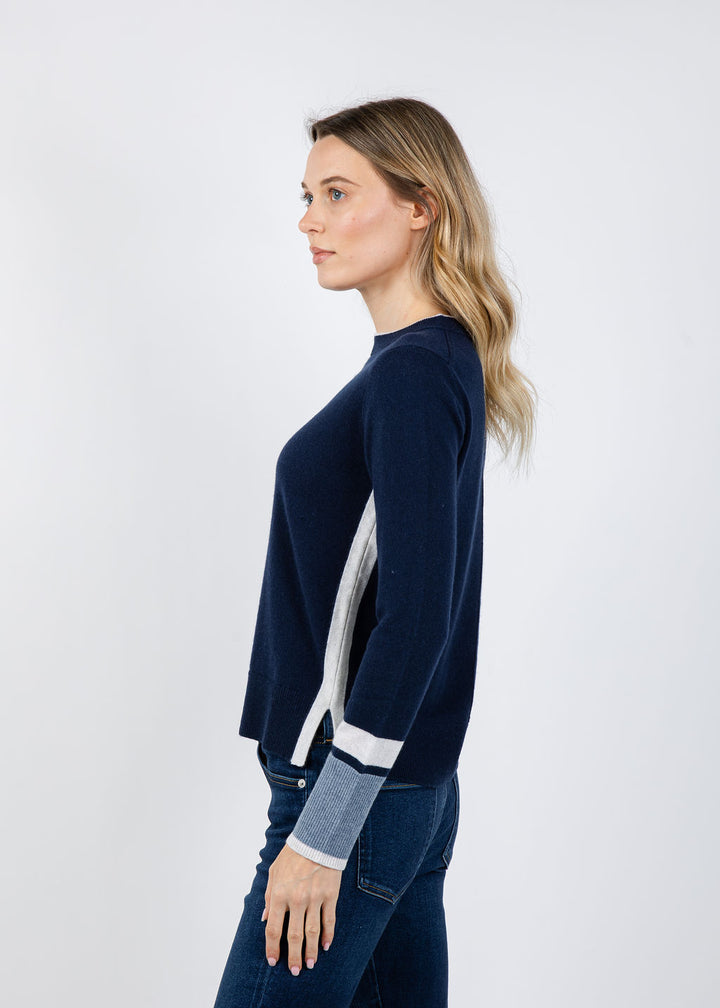 Kinross Color Play Crew Sweater in Navy/Whisper/Cove available at Barbara Katz