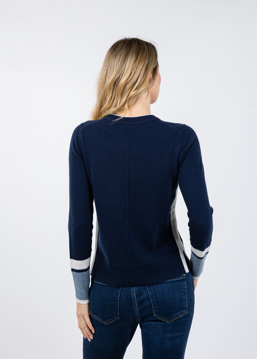 Kinross Color Play Crew Sweater in Navy/Whisper/Cove available at Barbara Katz