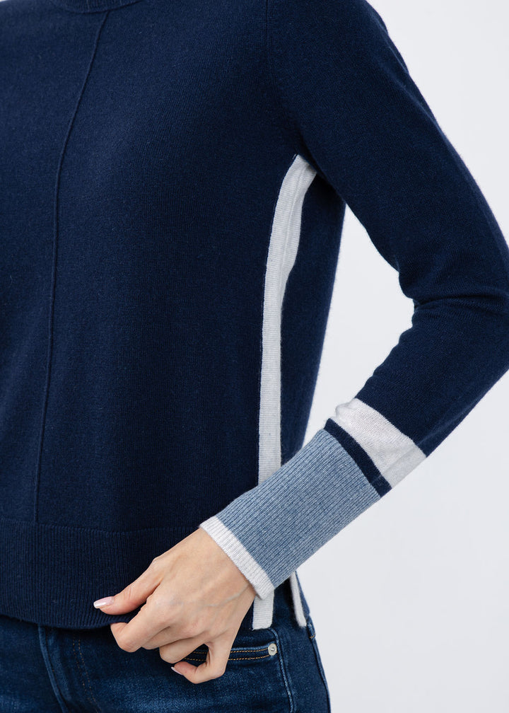 Kinross Color Play Crew Sweater in Navy/Whisper/Cove available at Barbara Katz