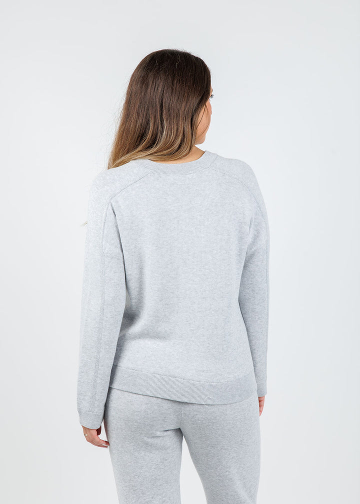 Kinross Cora Lurex Tipped Doubleknit Vee in  Stone Grey available at Barbara Katz