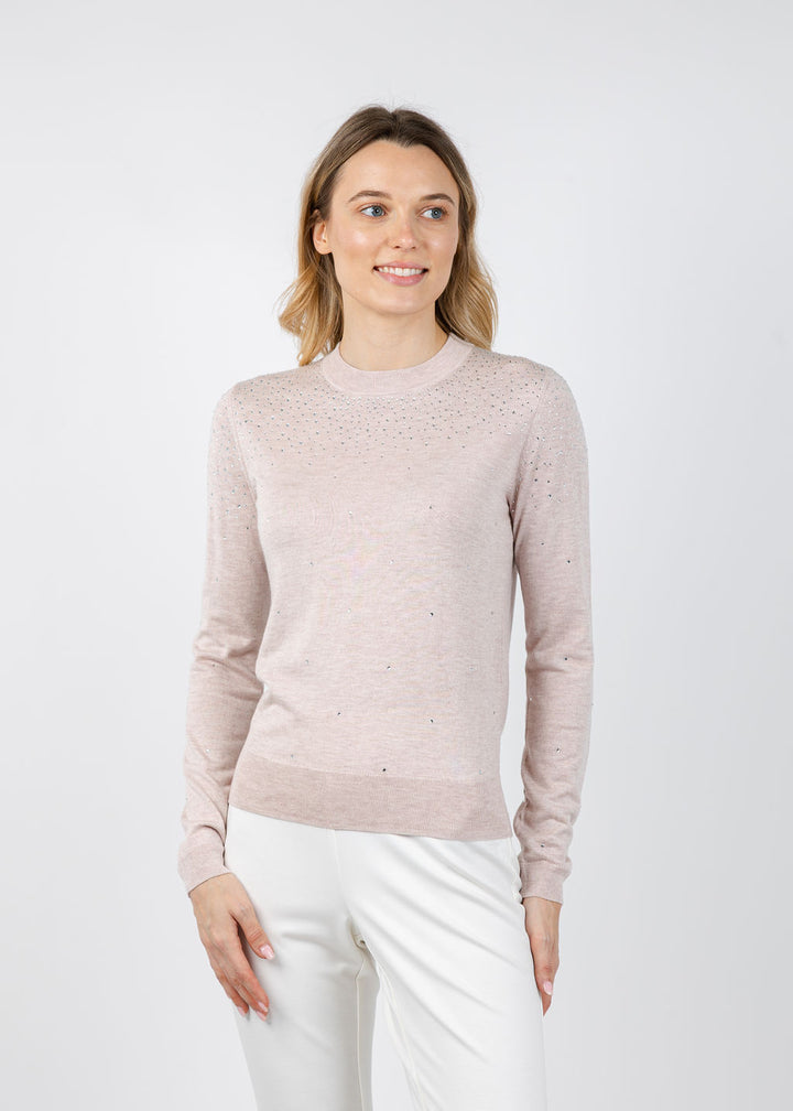 Kinross Crystal Crew Sweater in Cameo available at Barbara Katz