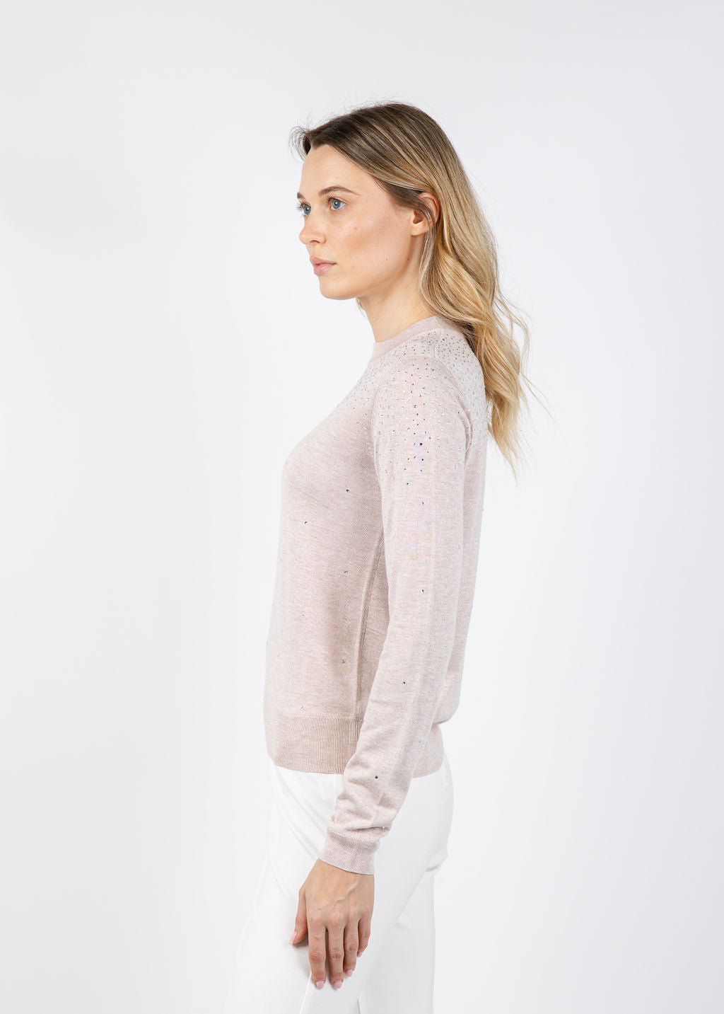 Kinross Crystal Crew Sweater in Cameo available at Barbara Katz