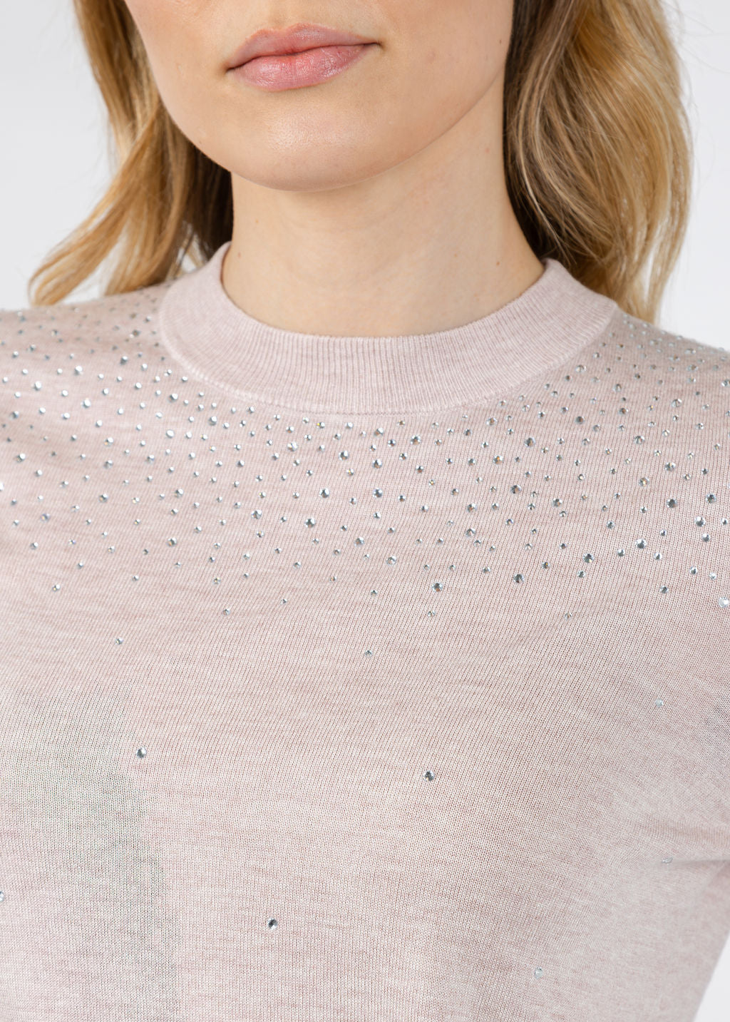 Kinross Crystal Crew Sweater in Cameo available at Barbara Katz
