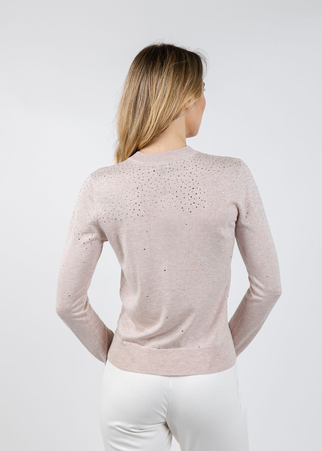 Kinross Crystal Crew Sweater in Cameo available at Barbara Katz