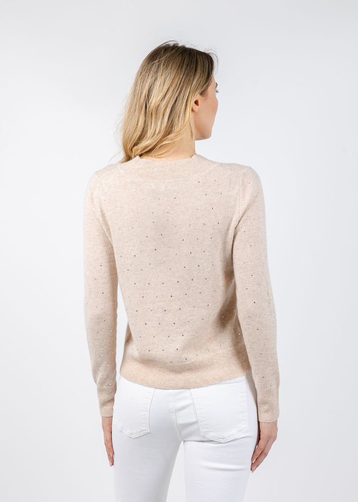 Kinross Crystal V-Neck Sweater in Cameo available at Barbara Katz