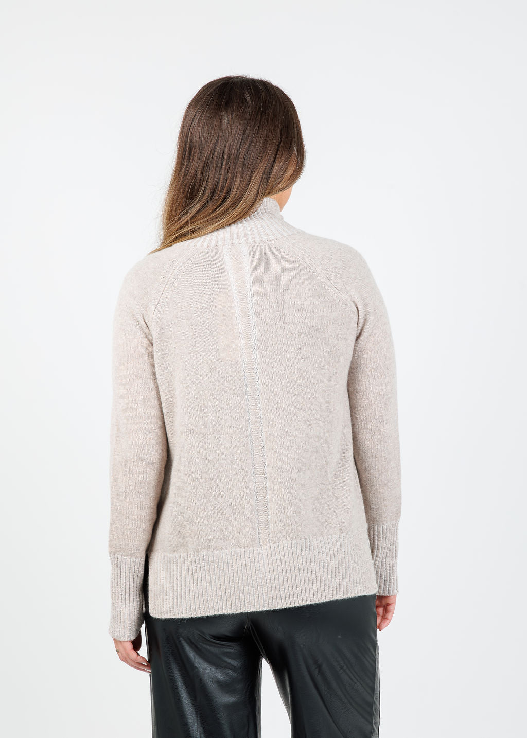 Kinross Danica Plaited Zip Cardigan in Taupe Pearl available at Barbara Katz