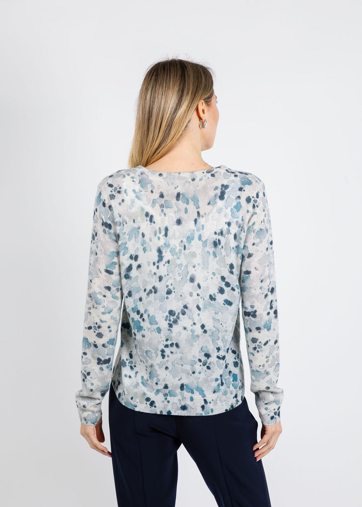 Kinross Droplet Print Vee Sweater in Skyway Multi available at Barbara Katz