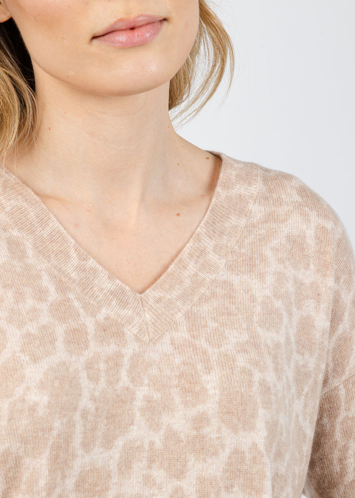 Kinross Easy Leopard Vee Sweater in Cameo Multi available at Barbara Katz