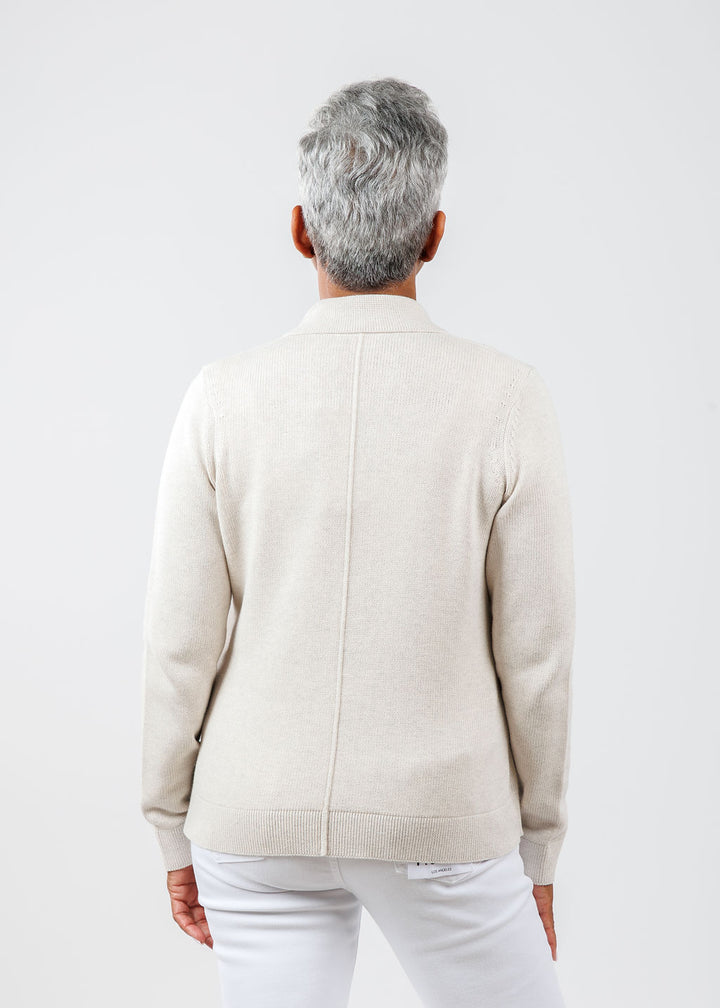 Kinross Fitted Notch Collar Cardigan in Champagne available at Barbara Katz