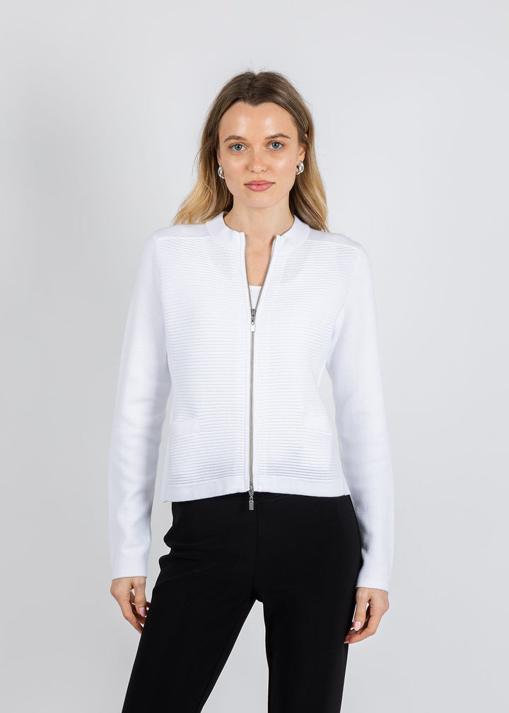 Kinross Fitted Zip Cardigan in White available at Barbara Katz