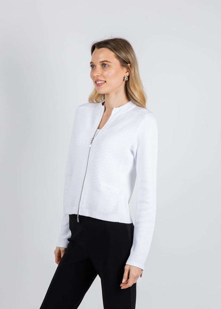Kinross Fitted Zip Cardigan in White available at Barbara Katz