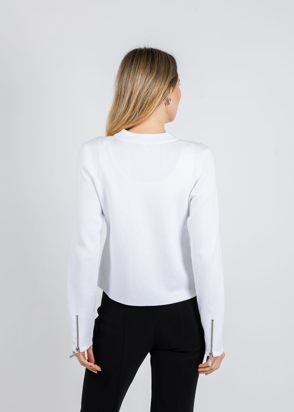 Kinross Fitted Zip Cardigan in White available at Barbara Katz