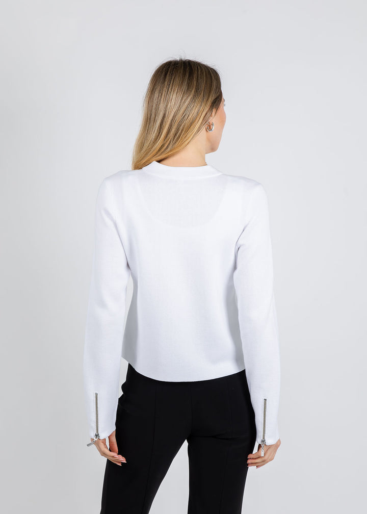 Kinross Fitted Zip Cardigan in White available at Barbara Katz