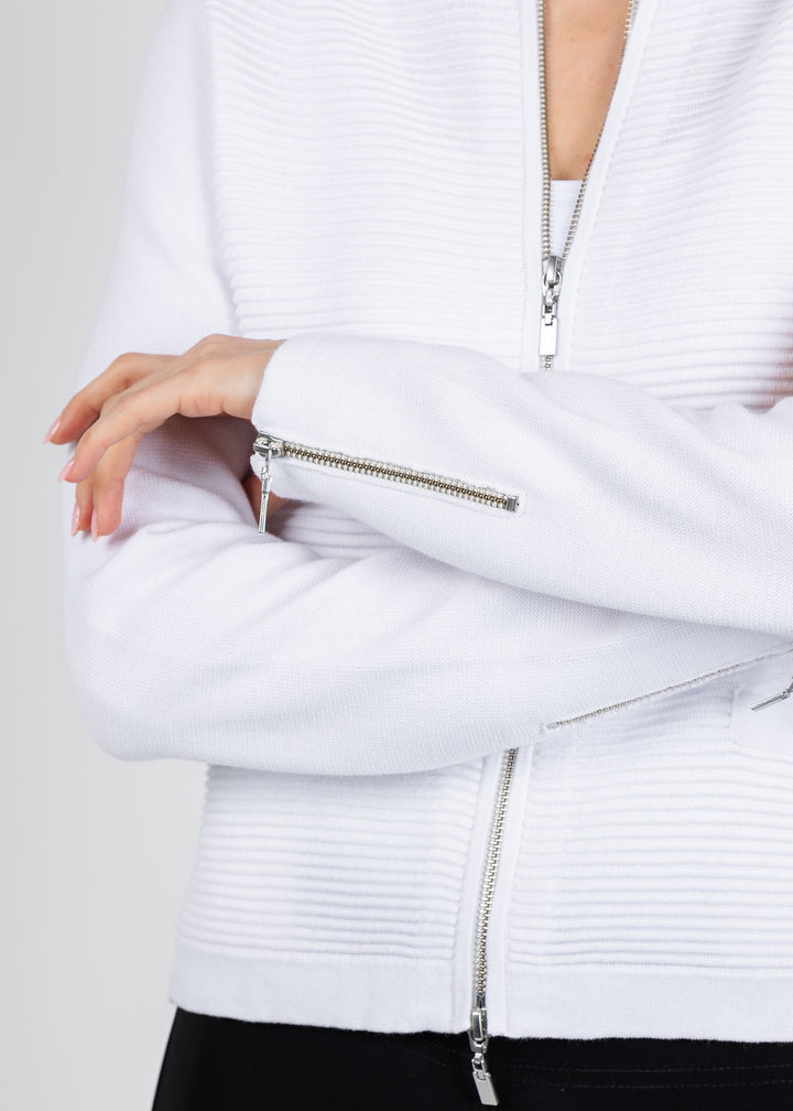 Kinross Fitted Zip Cardigan in White available at Barbara Katz