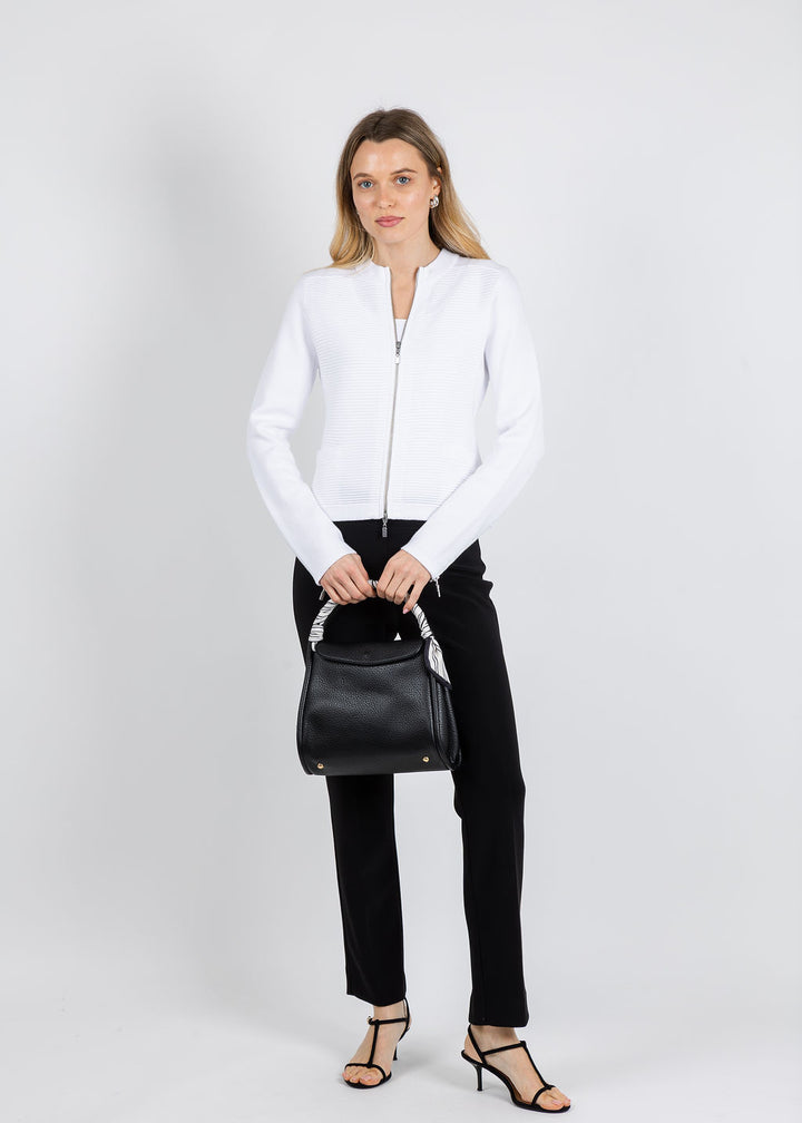 Kinross Fitted Zip Cardigan in White available at Barbara Katz