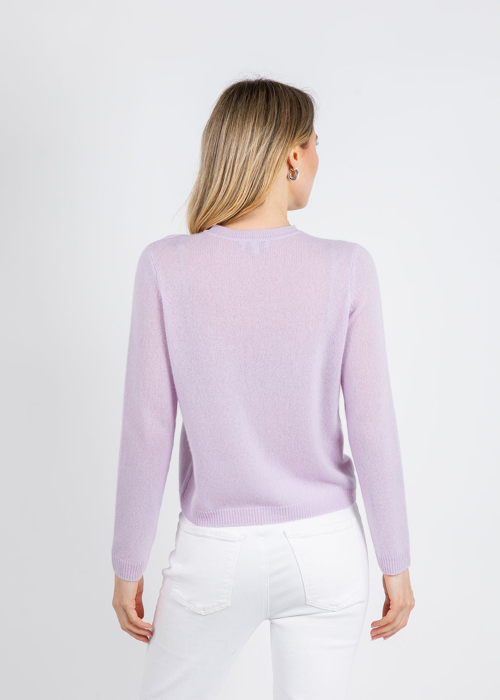 Kinross Floral Embroidered Crew Sweater in Lilac available at Barbara Katz
