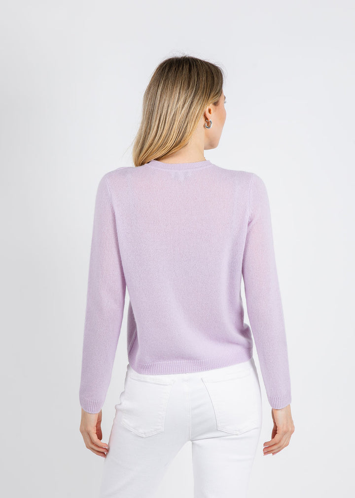 Kinross Floral Embroidered Crew Sweater in Lilac available at Barbara Katz