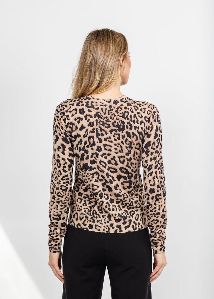 Kinross Leopard Print Crew Sweater - Chocolate available at Barbara Katz