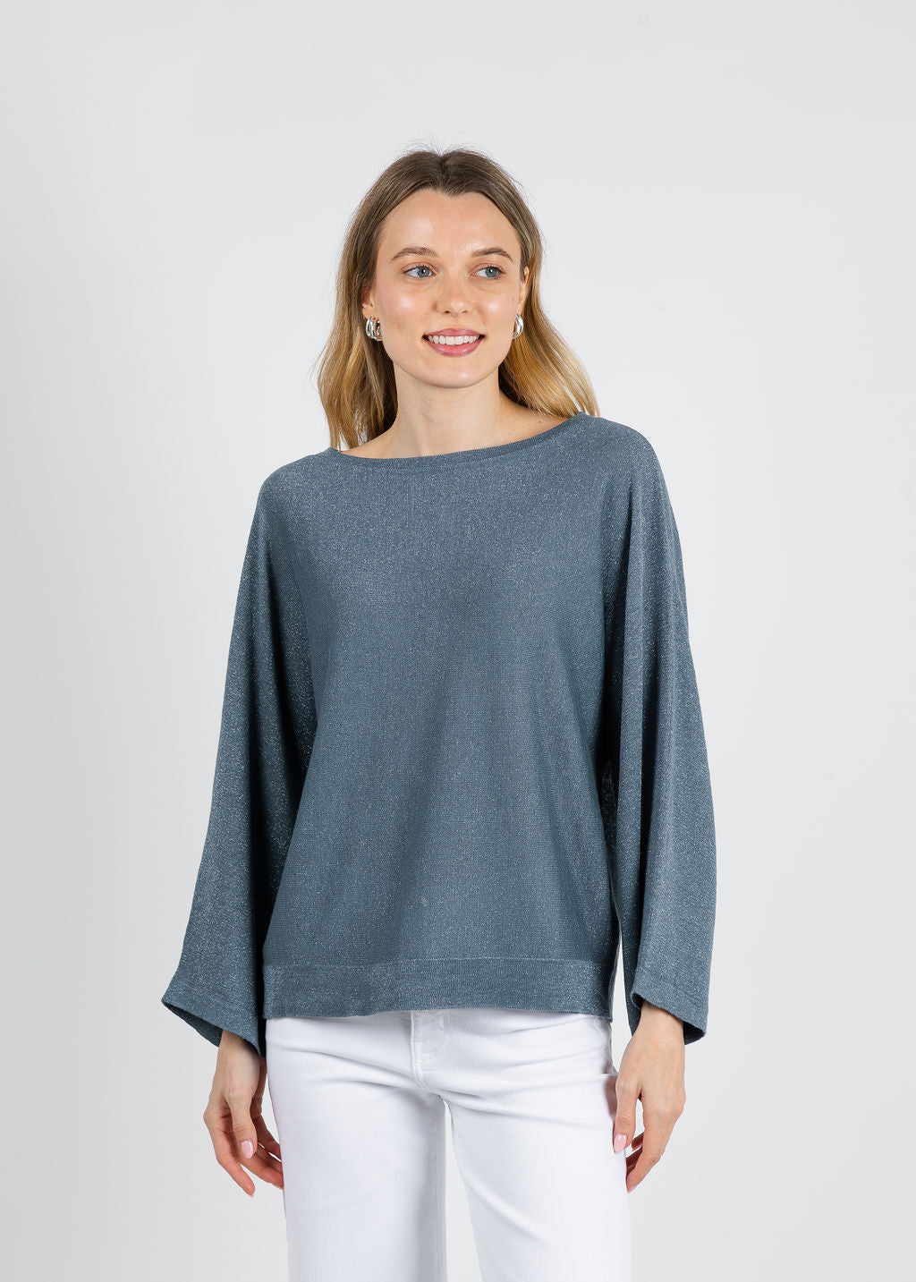 Kinross Lurex Dolman Pullover Sweater in Ink available at Barbara Katz