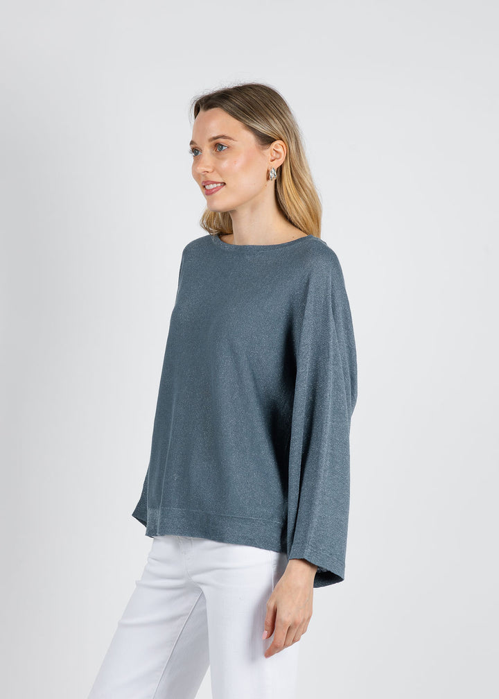 Kinross Lurex Dolman Pullover Sweater in Ink available at Barbara Katz
