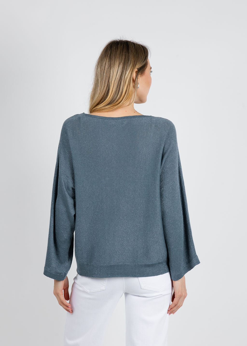 Kinross Lurex Dolman Pullover Sweater in Ink available at Barbara Katz
