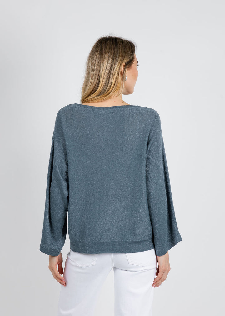 Kinross Lurex Dolman Pullover Sweater in Ink available at Barbara Katz