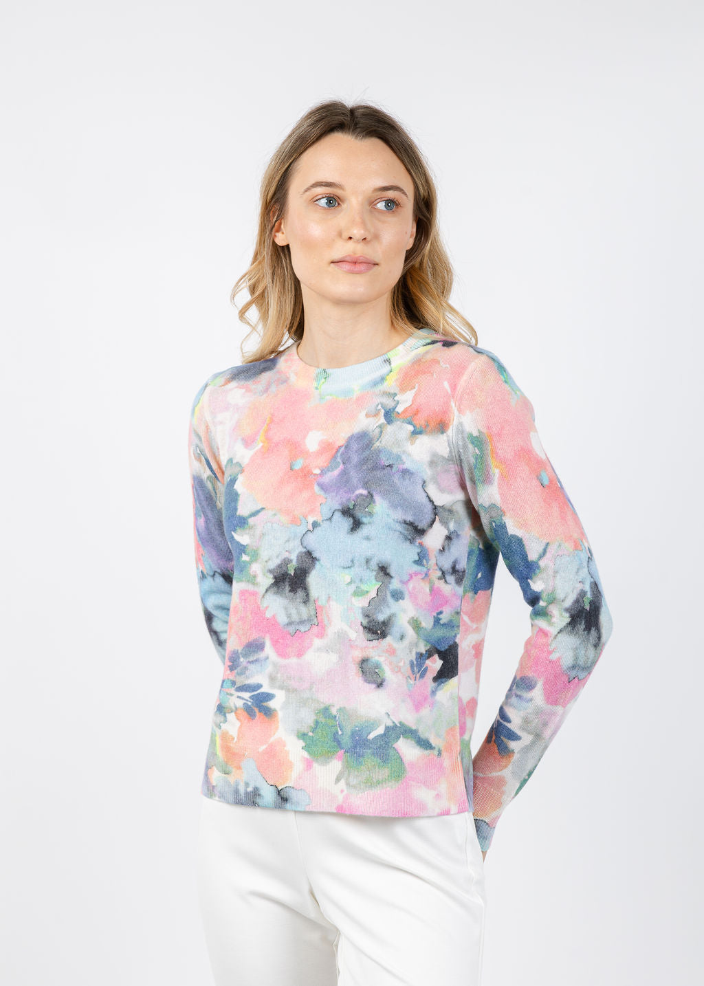 Kinross Maldives Floral Print Crew Sweater in Multi available at Barbara Katz