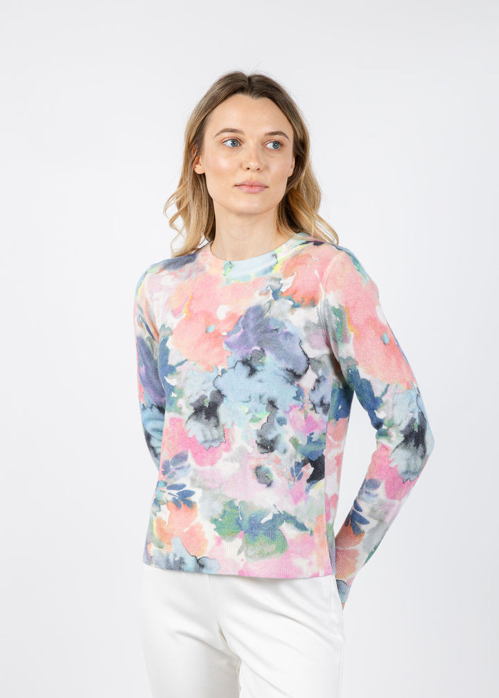 Kinross Maldives Floral Print Crew Sweater in Multi available at Barbara Katz