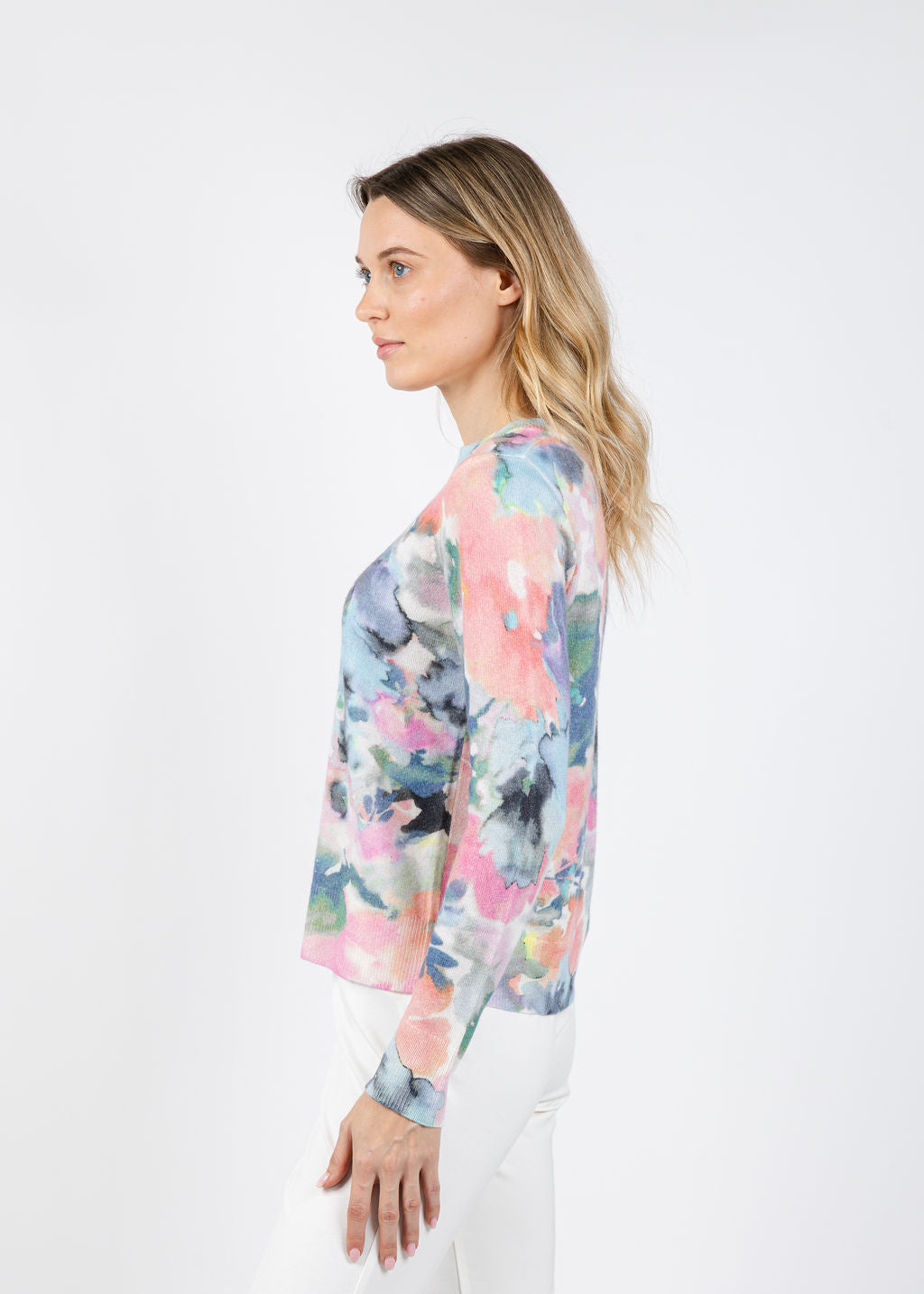 Kinross Maldives Floral Print Crew Sweater in Multi available at Barbara Katz