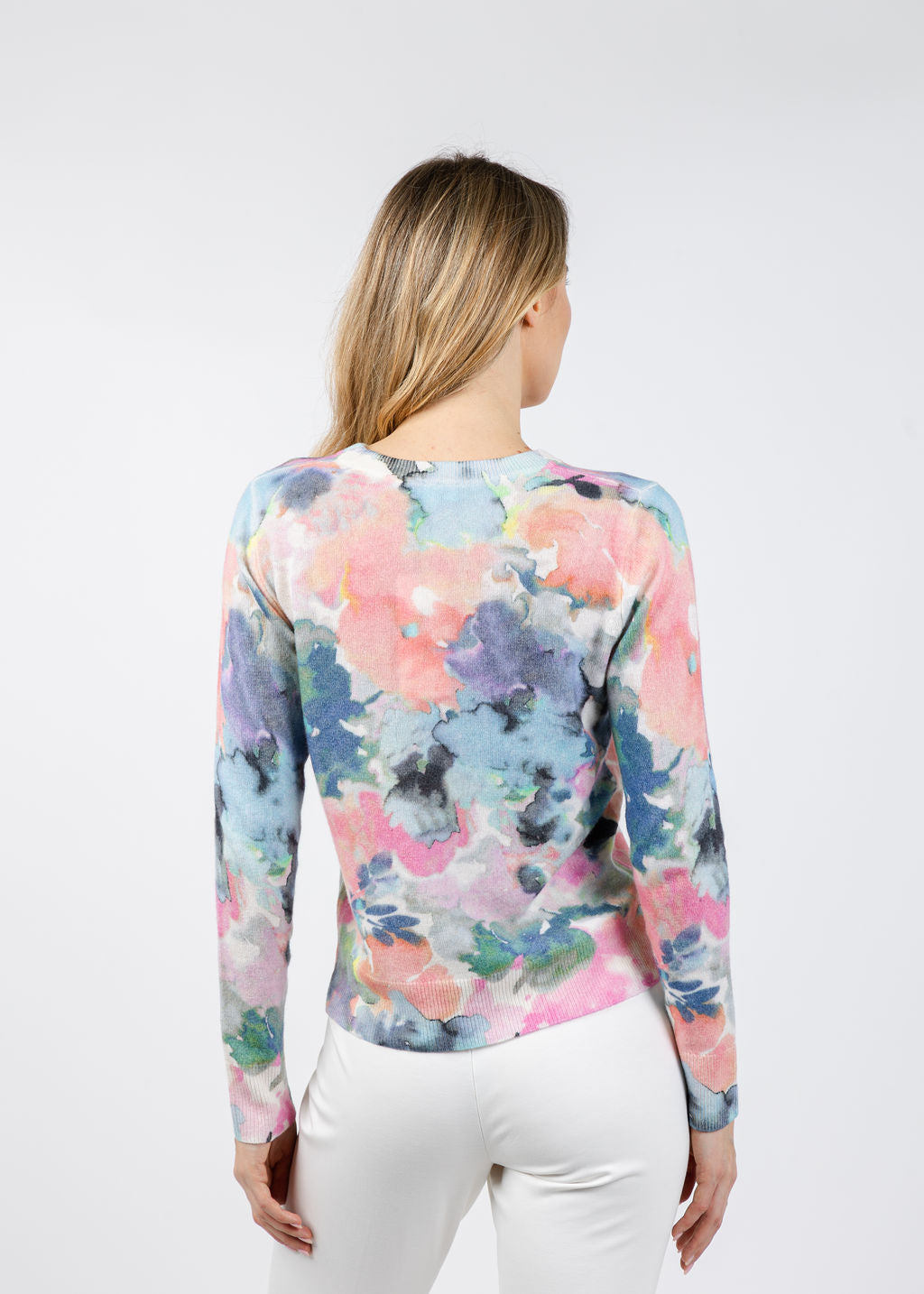 Kinross Maldives Floral Print Crew Sweater in Multi available at Barbara Katz