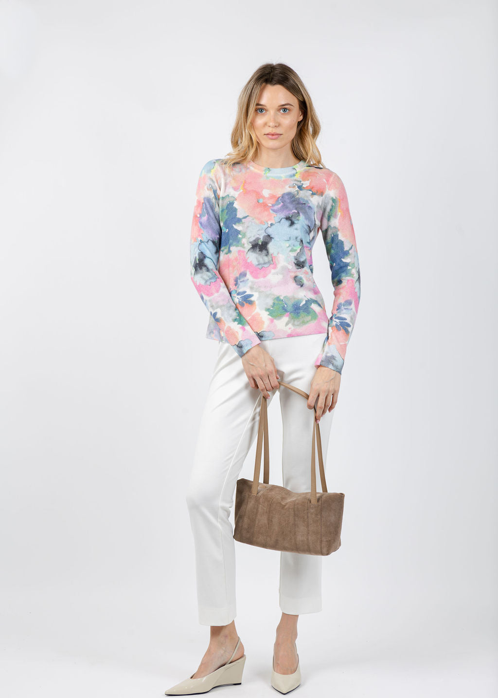 Kinross Maldives Floral Print Crew Sweater in Multi available at Barbara Katz