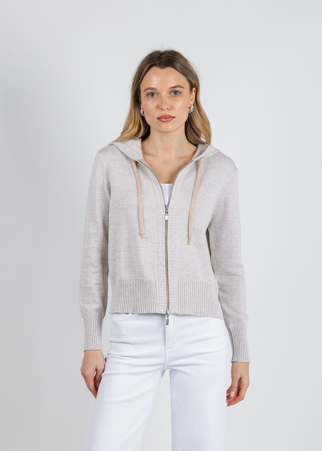 Kinross Marled Lurex Zip Hoodie in Straw Multi available at Barbara Katz