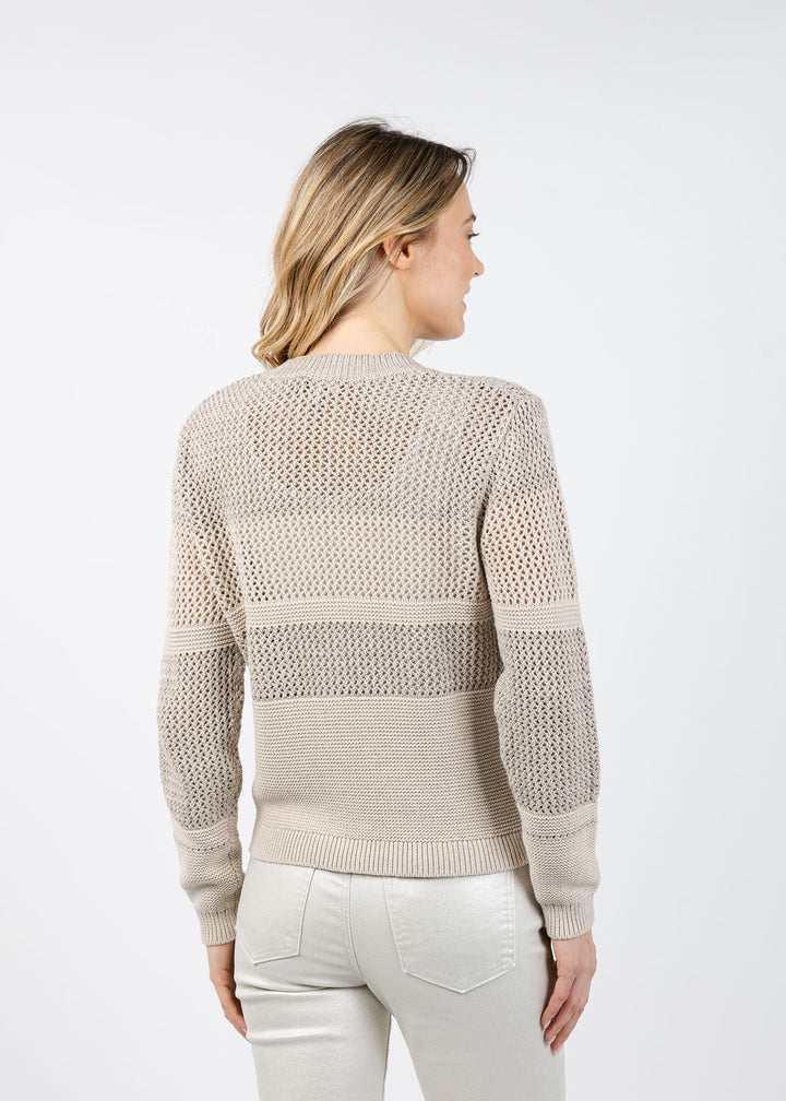 Kinross Mixed Stitch Lurex Crew Sweater in Dune available at Barbara Katz
