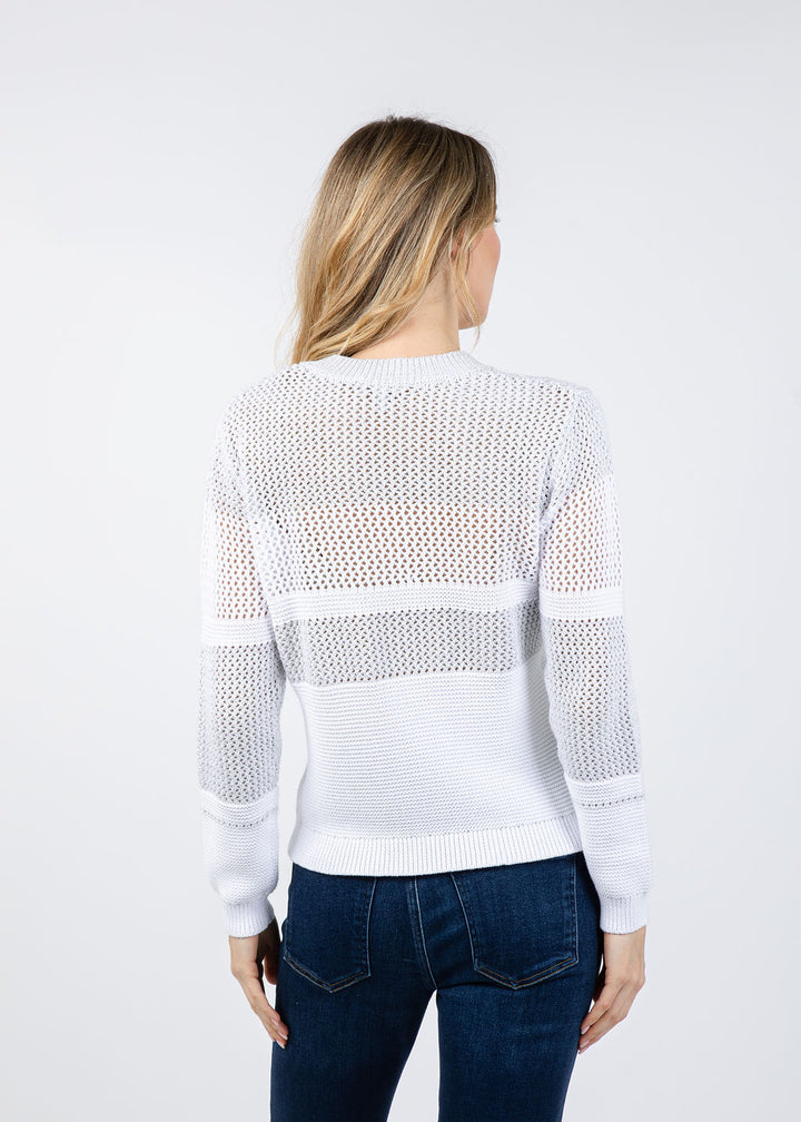 Kinross Mixed Stitch Lurex Crew Sweater in White available at Barbara Katz