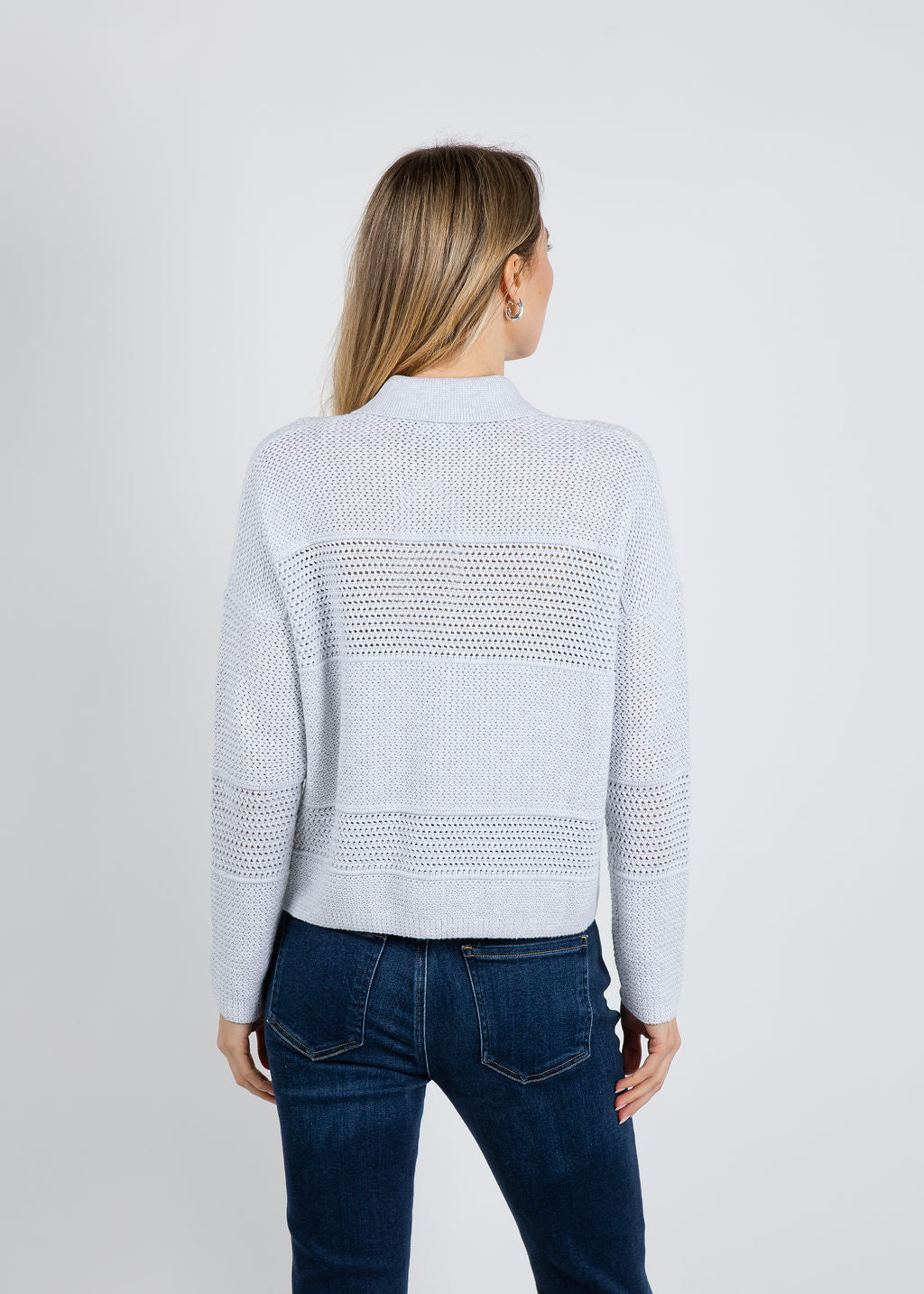 Kinross Mixed Textured Collared Cardigan in Dove available at Barbara Katz