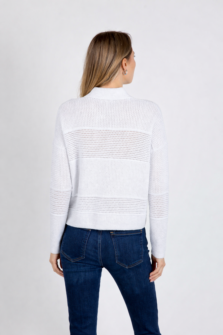 Kinross Mixed Textured Collared Cardigan in White available at Barbara Katz