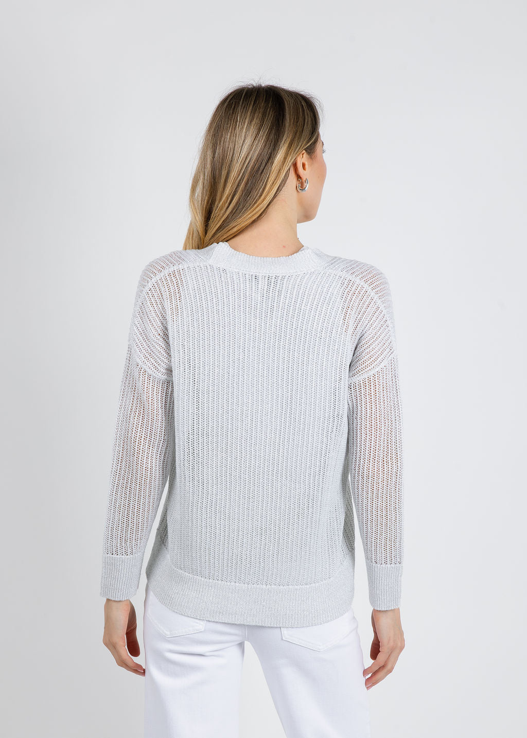 Kinross Open Texture Lurex Cardigan in White available at Barbara Katz