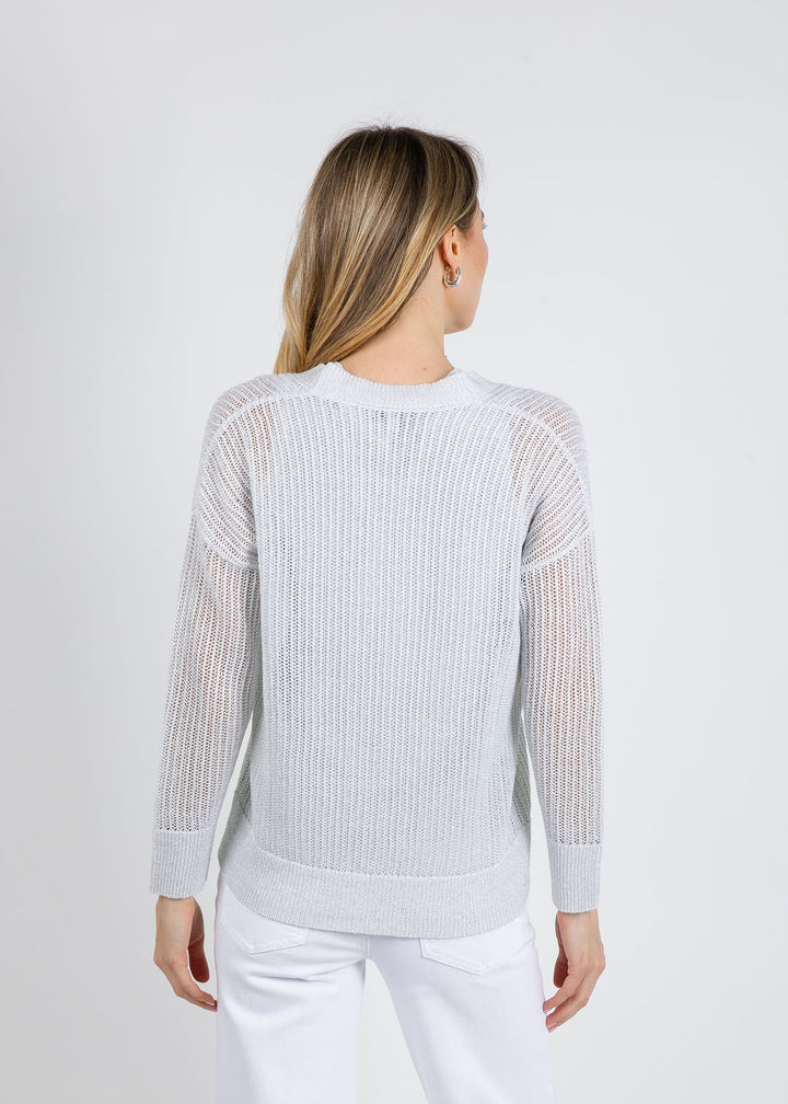 Kinross Open Texture Lurex Cardigan in White available at Barbara Katz