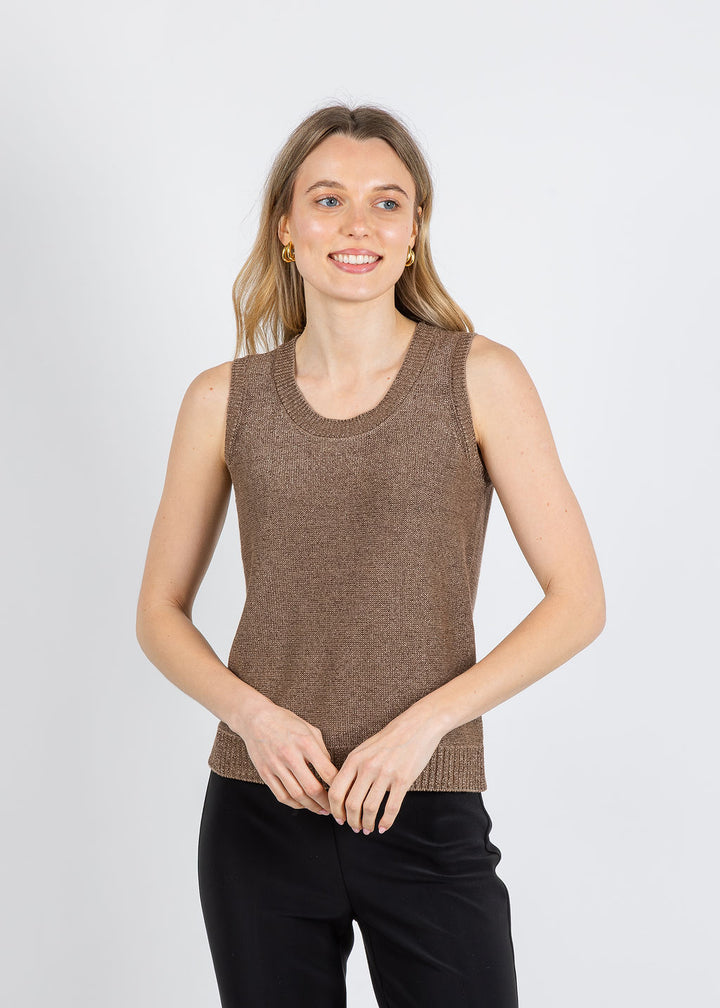 Kinross Open Texture Lurex Tank in Saddle available at Barbara Katz