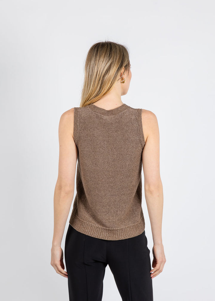 Kinross Open Texture Lurex Tank in Saddle available at Barbara Katz