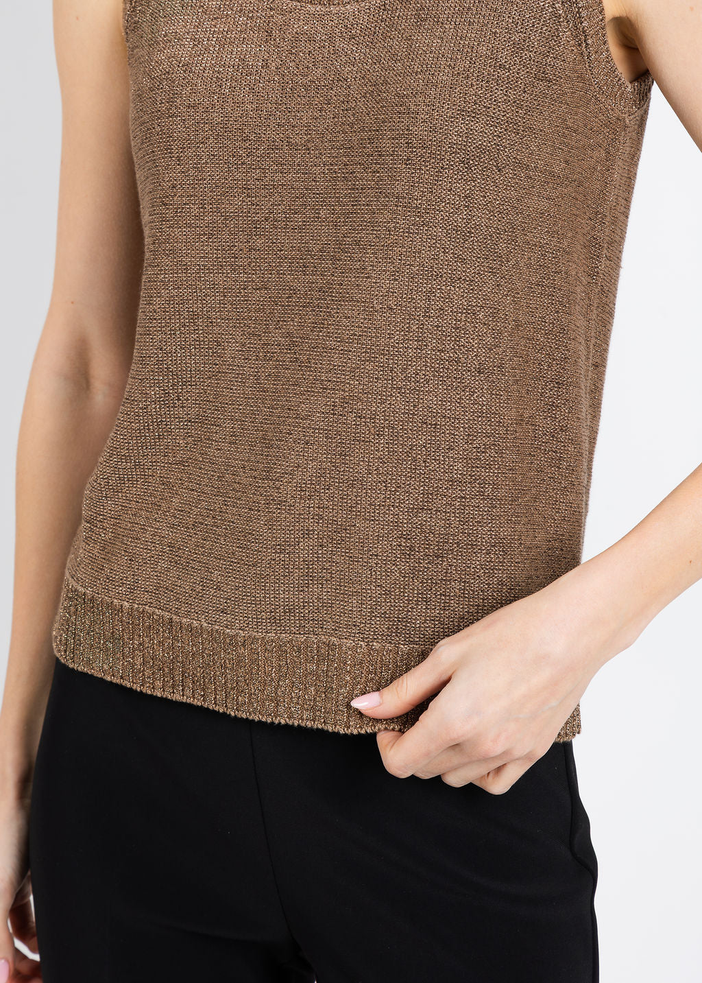 Kinross Open Texture Lurex Tank in Saddle available at Barbara Katz
